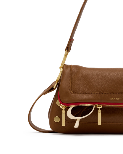 Beverly Med Mahogany Pebble/Brushed Gold Red Zip Handbag