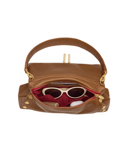 Beverly Med Mahogany Pebble/Brushed Gold Red Zip Handbag