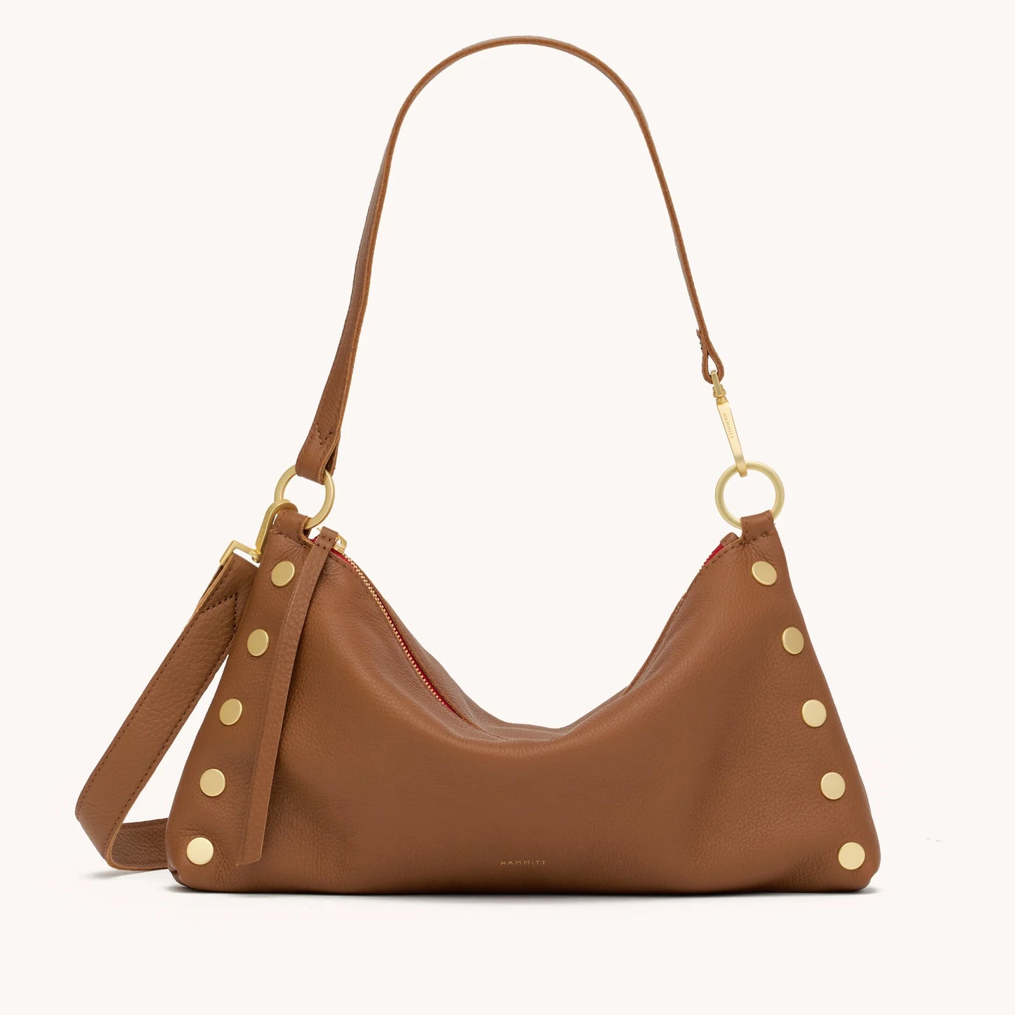 Kyle Medium Mahogany Pebble/Brushed Gold Red Zip Handbag