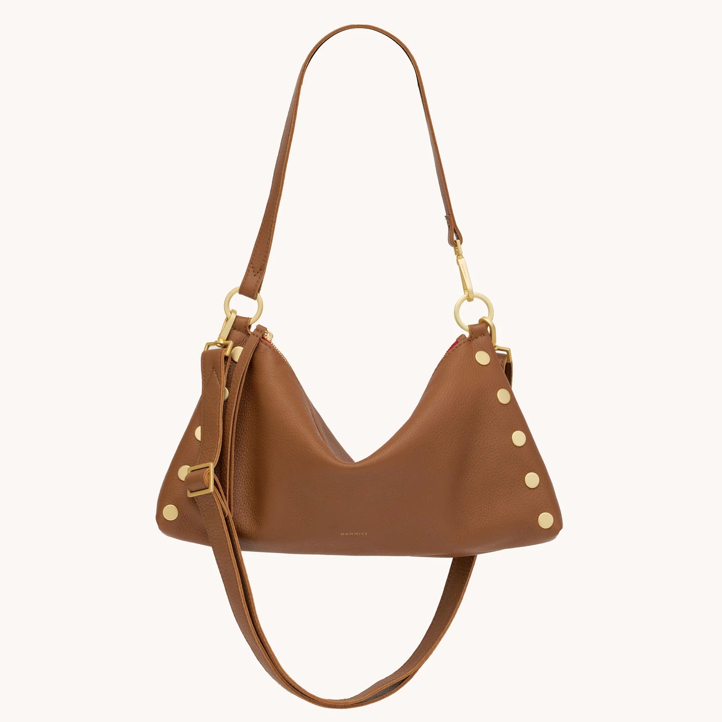Kyle Medium Mahogany Pebble/Brushed Gold Red Zip Handbag