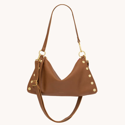 Kyle Medium Mahogany Pebble/Brushed Gold Red Zip Handbag