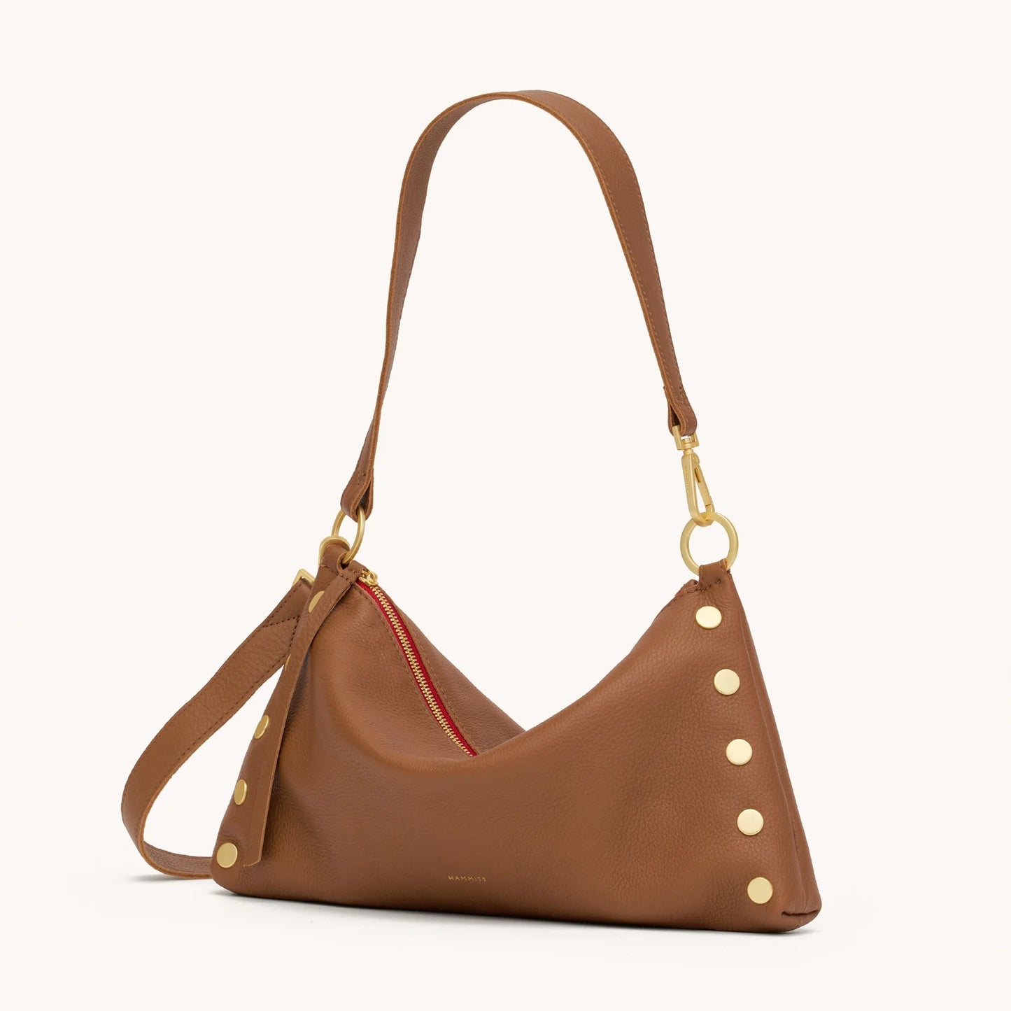 Kyle Medium Mahogany Pebble/Brushed Gold Red Zip Handbag