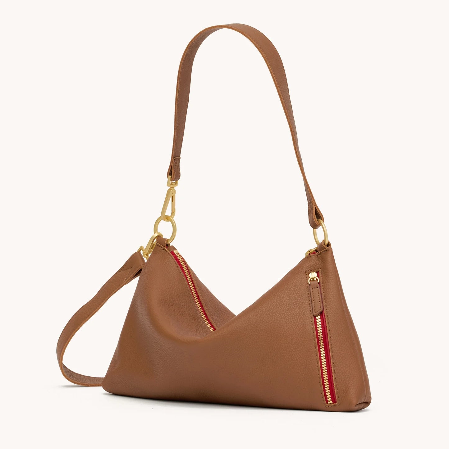 Kyle Medium Mahogany Pebble/Brushed Gold Red Zip Handbag