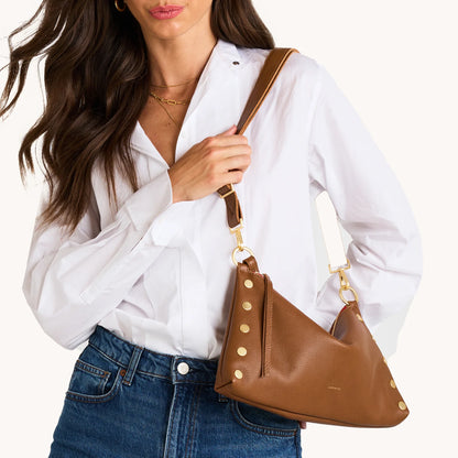 Kyle Medium Mahogany Pebble/Brushed Gold Red Zip Handbag