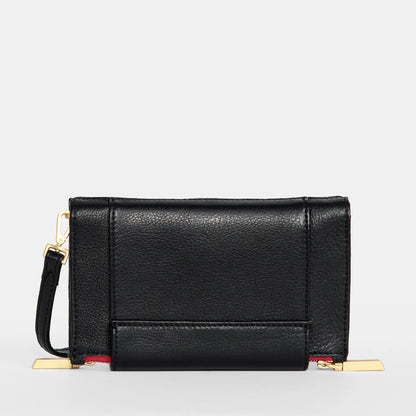 Levy  Black/Brushed Gold Red Zip Clutch Wallet