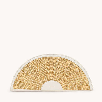 Shelley Calla Lily White Raffia/Brushed Gold Hammered Clutch