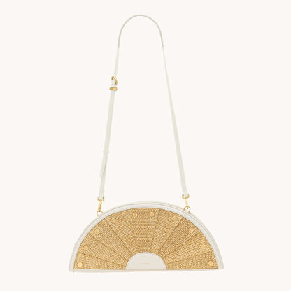 Shelley Calla Lily White Raffia/Brushed Gold Hammered Clutch