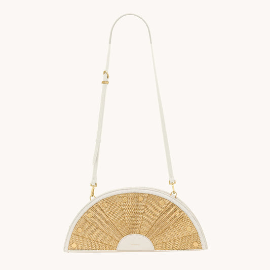 Shelley Calla Lily White Raffia/Brushed Gold Hammered Clutch