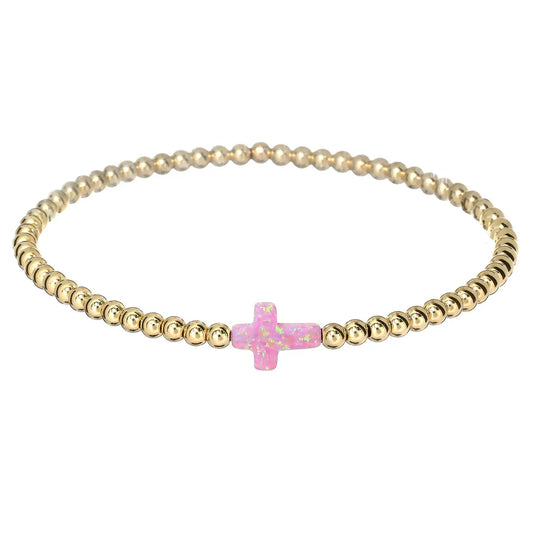 Cross Opal Baby Pink 14K Gold Filled Beaded Bracelet