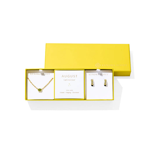 Cailin Birthstone Necklace and Earring Gift Set in Gold Light Green Crystal - August