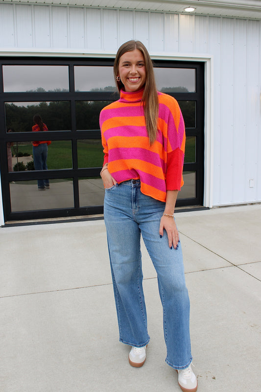 London Stripe Coral Multi Sweater
