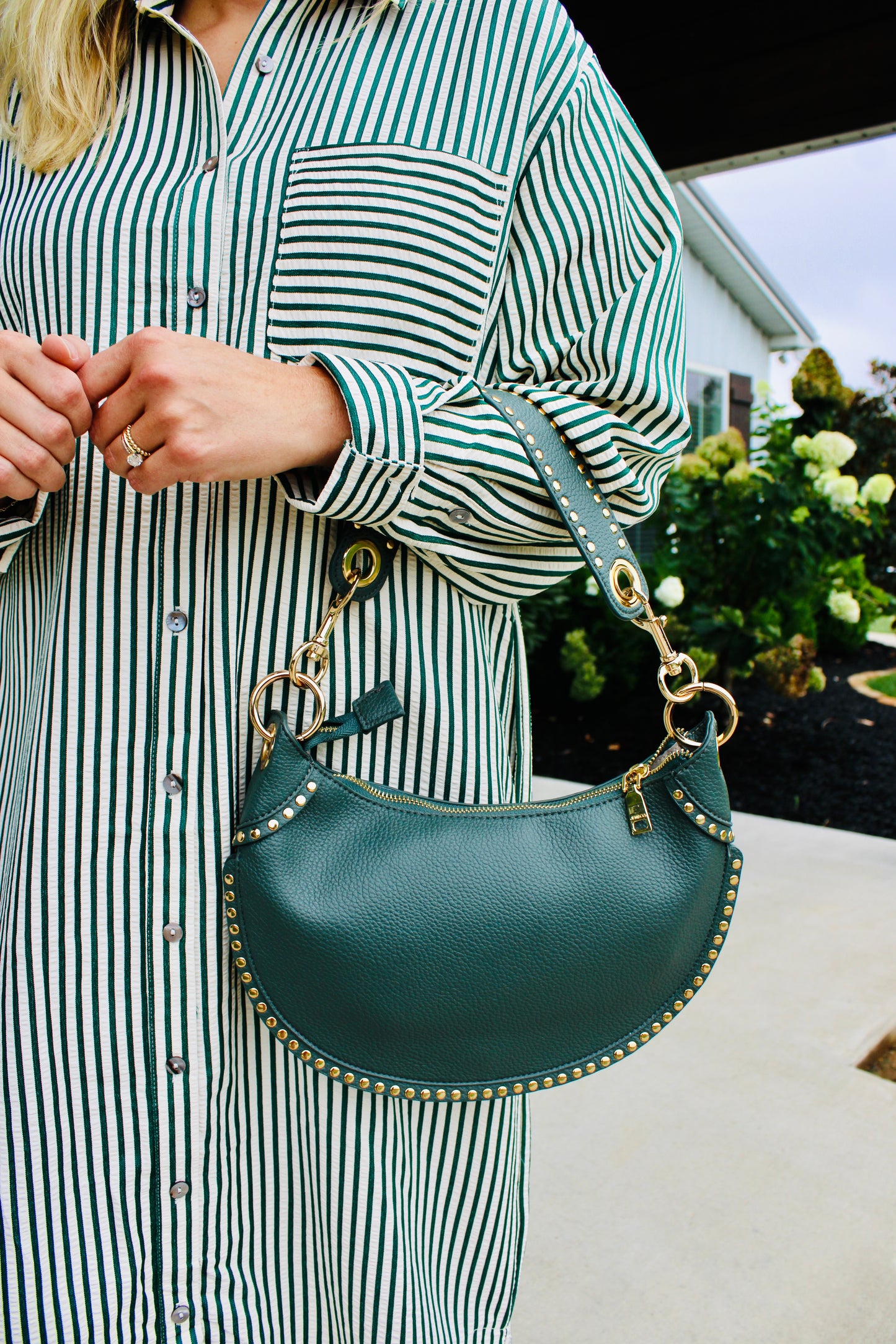 Jenna Studded Dark Slate Shoulder Bag