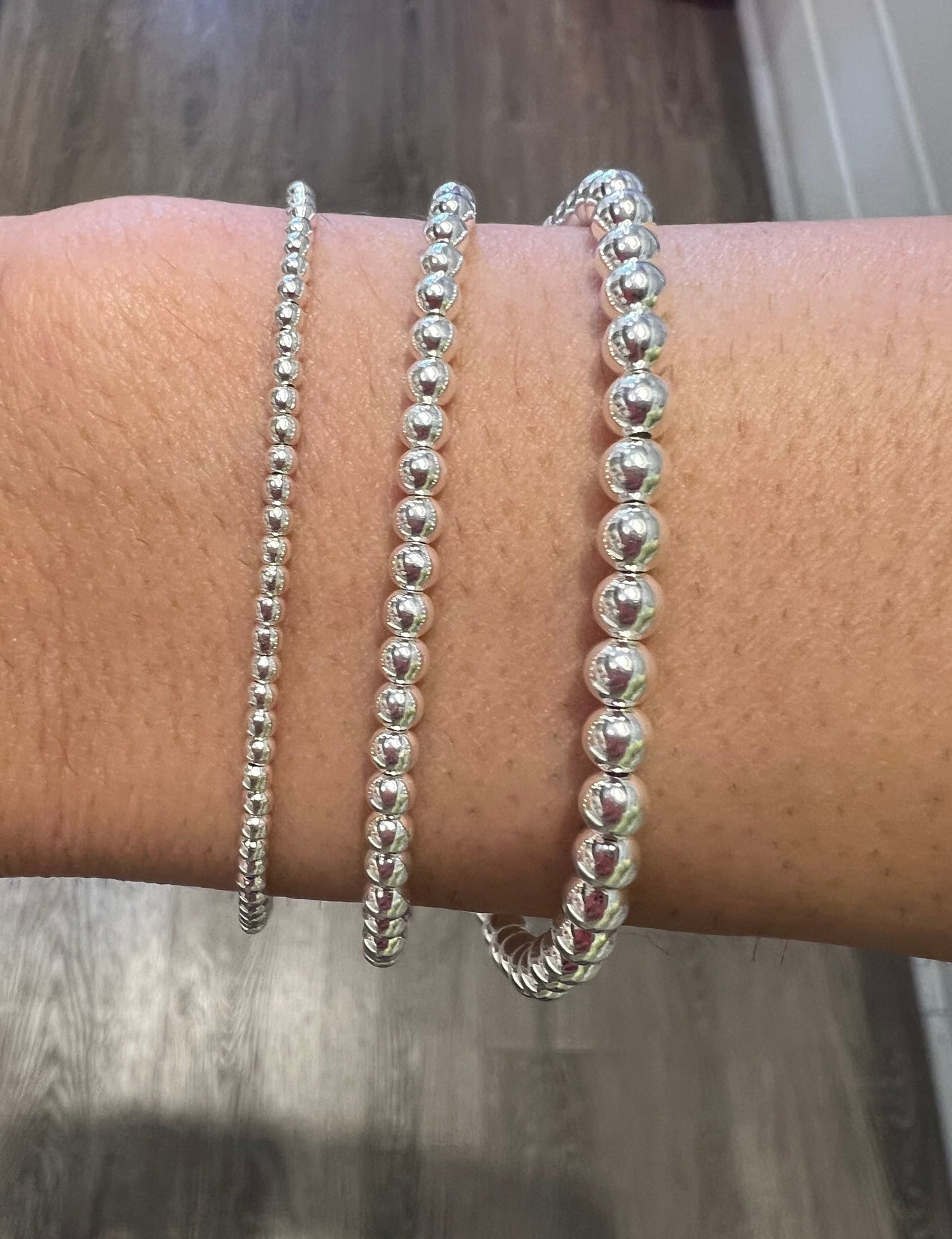 2mm Silver Beaded Bracelet