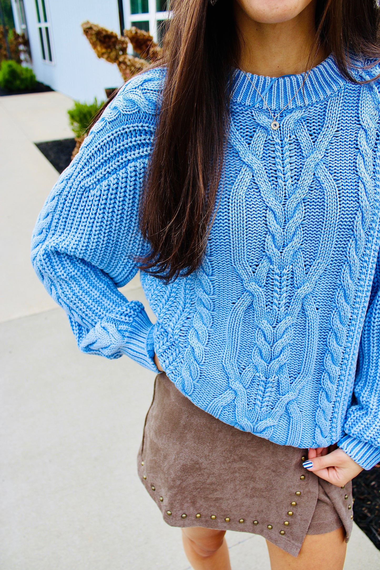 Frankie Della Robbia Blue Cable Sweater
