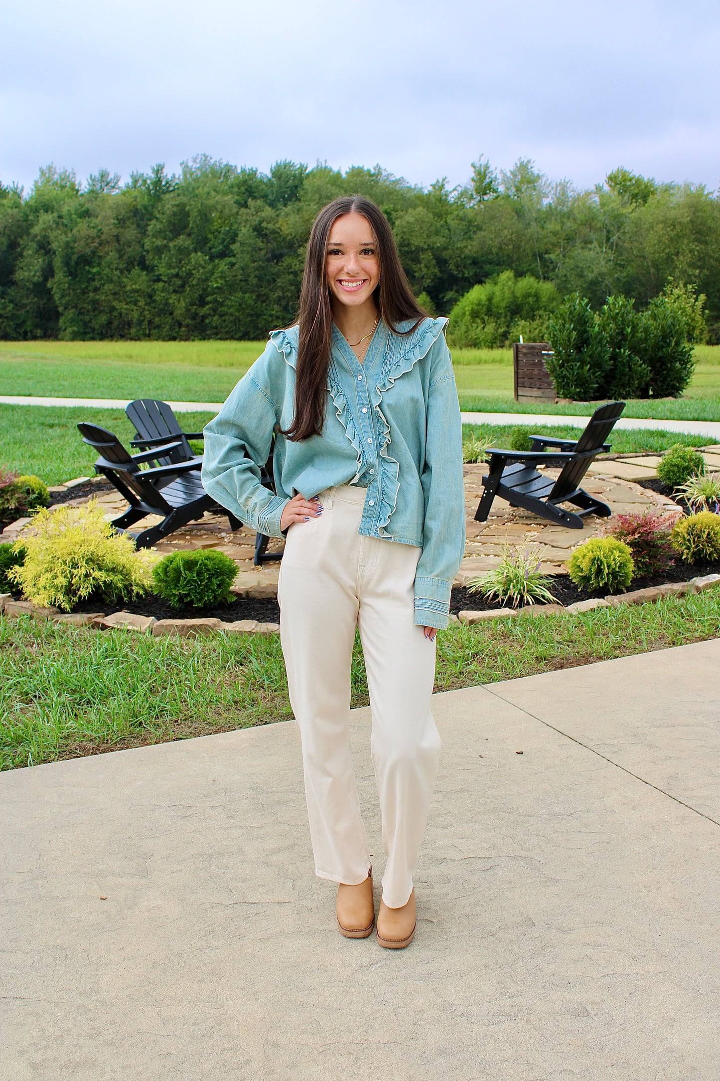 Tattered And Ruffled  Vintage Tint Wash Denim Top