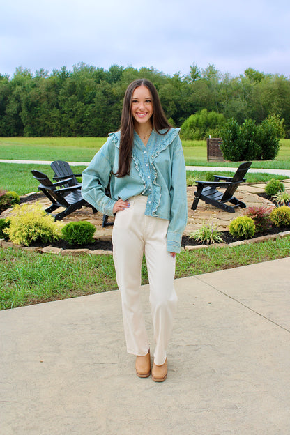 Tattered And Ruffled  Vintage Tint Wash Denim Top