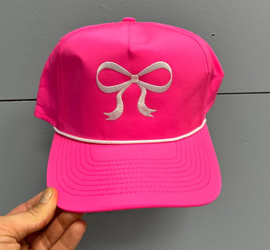 Girly Bow White/Hot Pink Cap