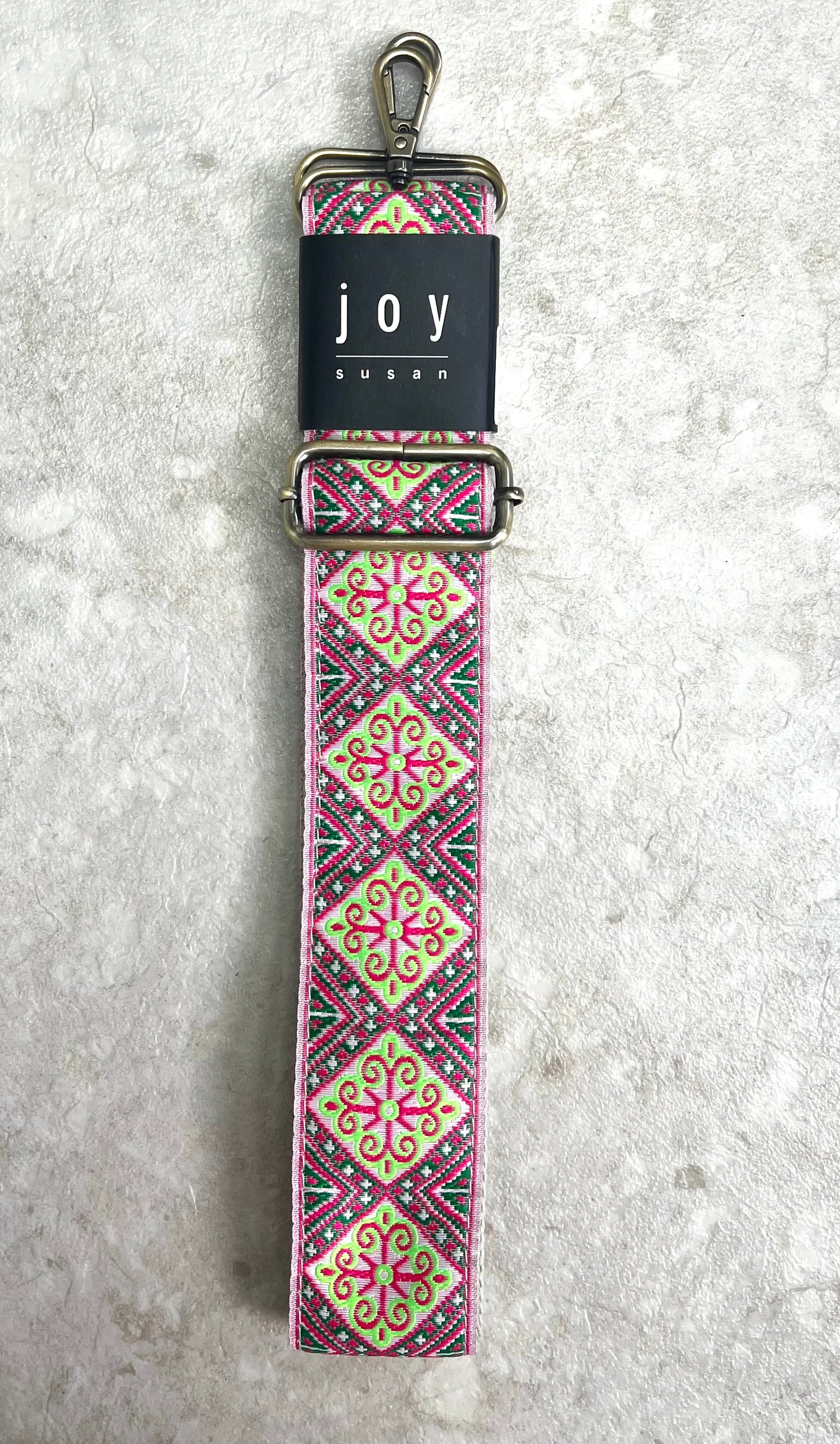 2" Diamond Pink Lime Jaquard Guitar Strap