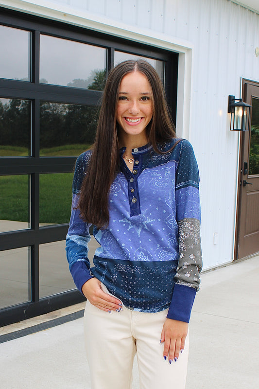 Indie Printed Indigo Combo Top