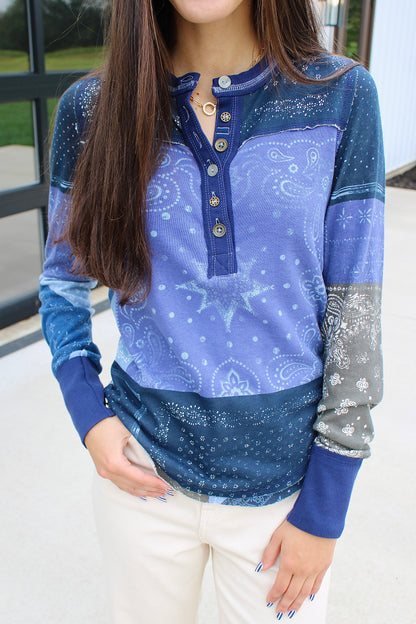 Indie Printed Indigo Combo Top