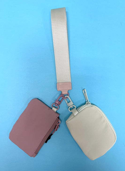 Double Pouch Ivory/Pink Wristlet
