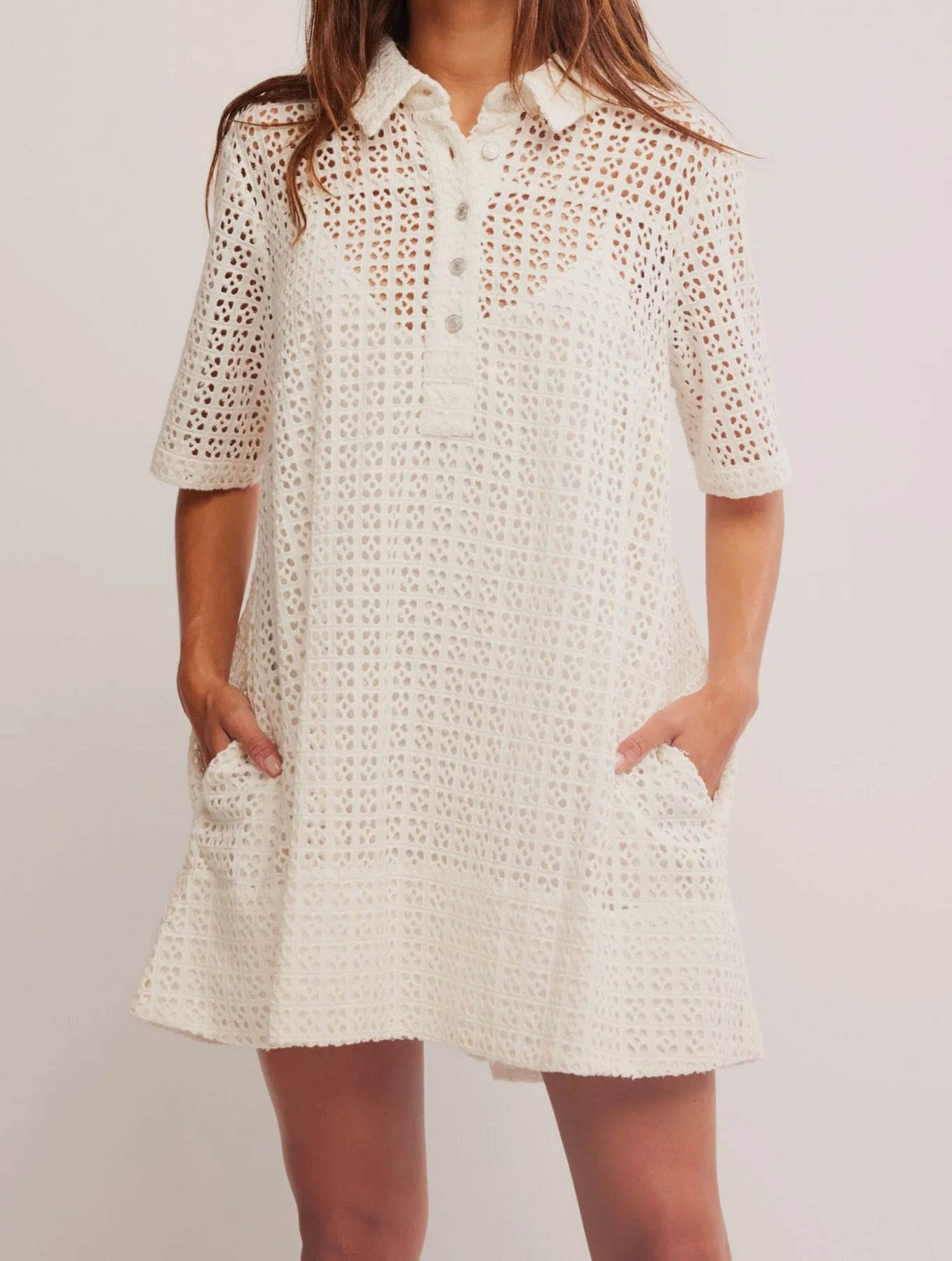 Remino Eyelet  Bright White Mini Dress