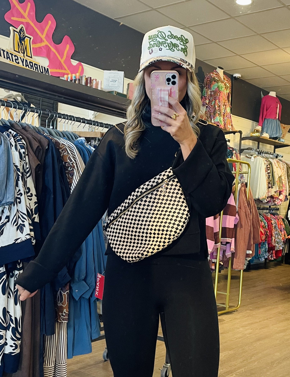 Westlyn Woven Checkered Black Belt Bag