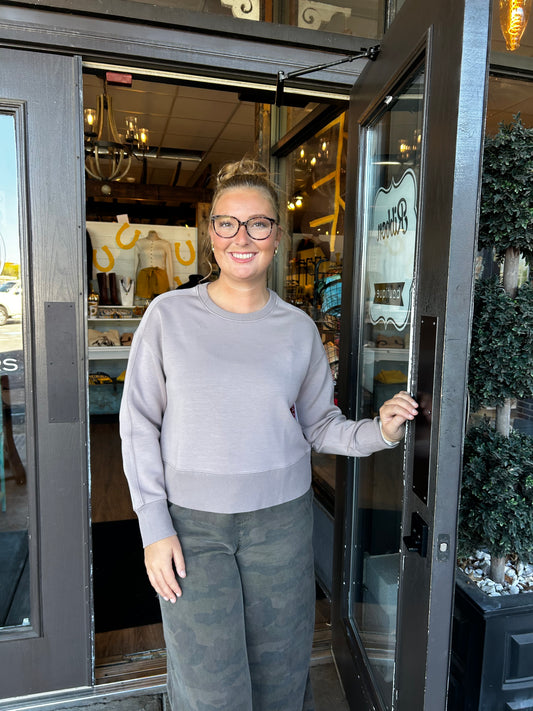 AirEssentials Luxe Long Sleeves Crewneck Coastal Fog Top