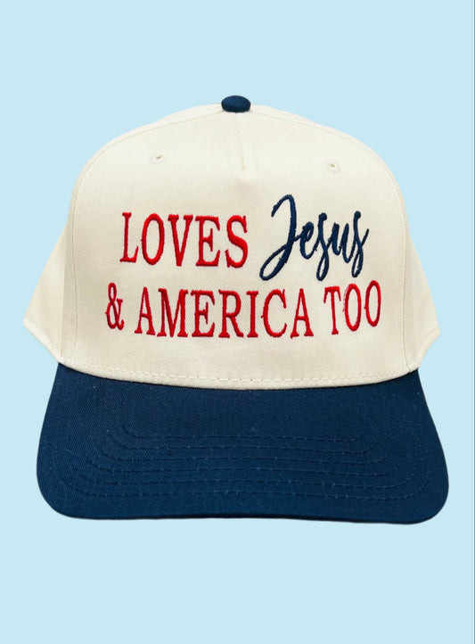 Loves Jesus & America Too Navy Cap
