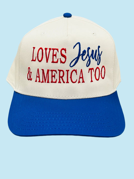 Loves Jesus & America Too Royal Blue Cap