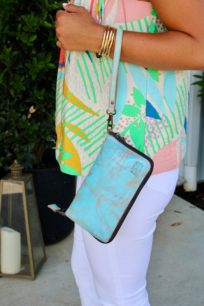 Templeton II Baby Blue Lux Oats Rustic Wallet Wristlet