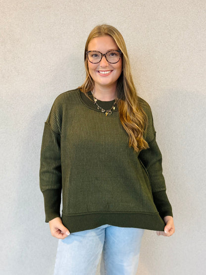 Chasing Chill Olive Sweater