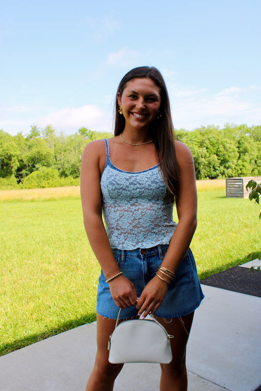 All Day Lace Pearl Blue Cami Top