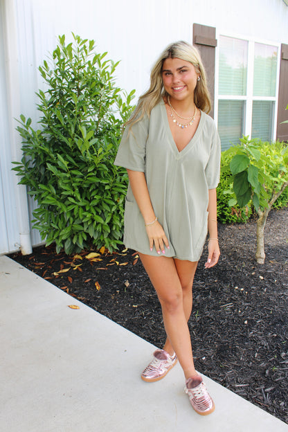 Hot Shot Sage Stone Tee Romper Coddy