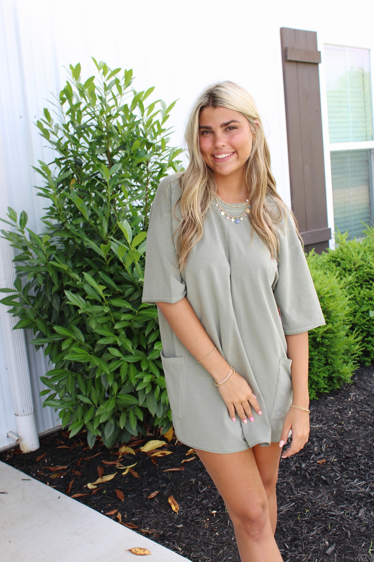 Hot Shot Sage Stone Tee Romper Coddy