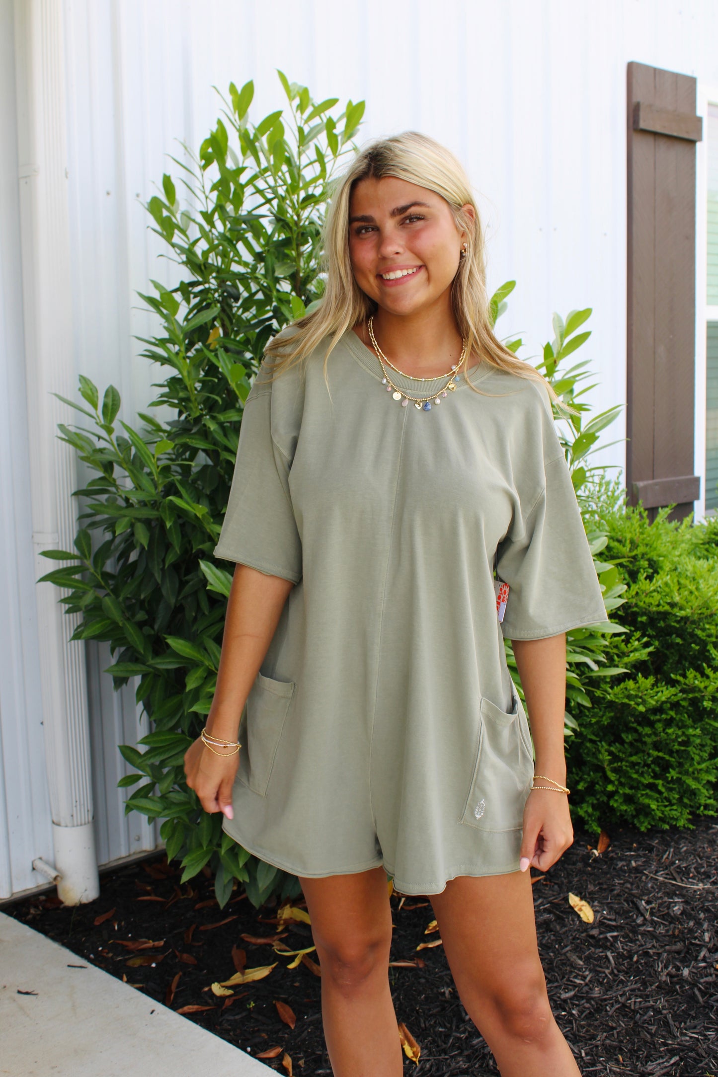 Hot Shot Sage Stone Tee Romper Coddy