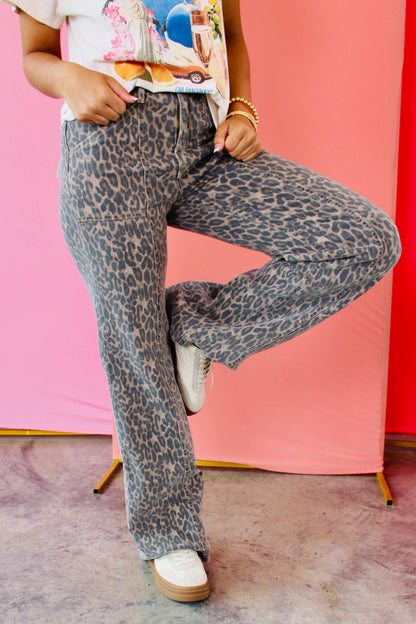 Happi Cheetah Wide Flare Denim