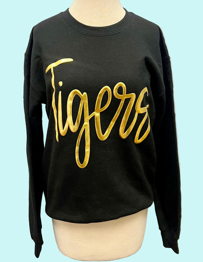 Tigers Metallic Letter Black Sweatshirt