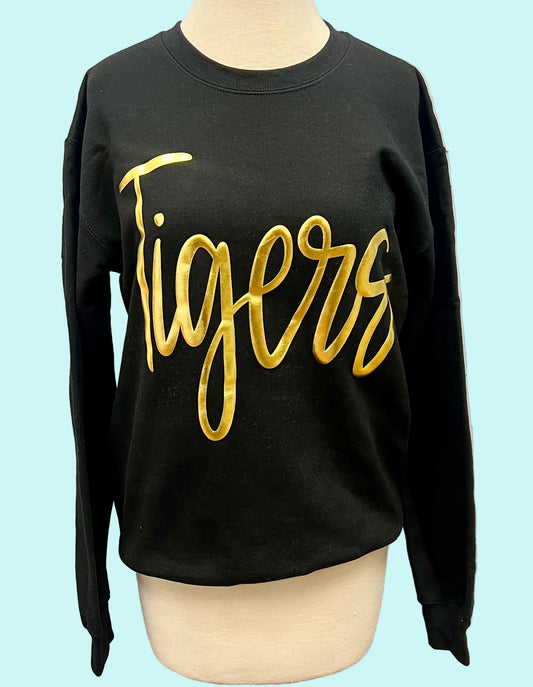 Tigers Metallic Letter Black Sweatshirt