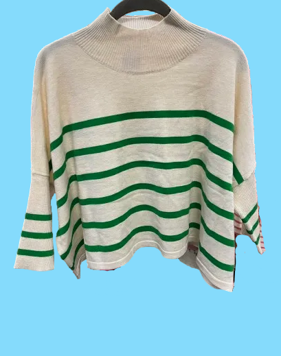 Aja Stripe Ivory/Green Sweater Top