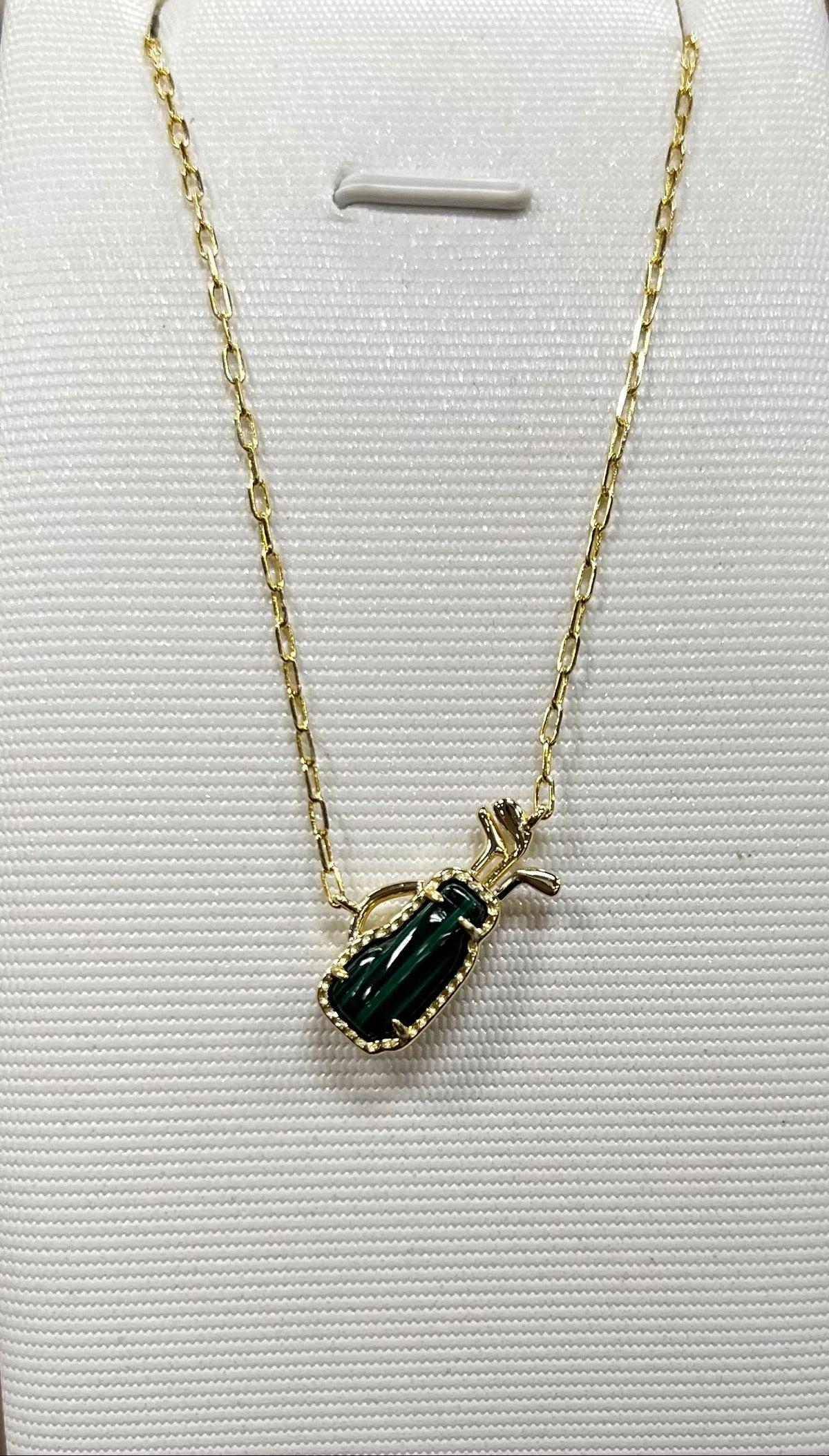 Golf Gold Short Pendant Necklace in Green Malachite