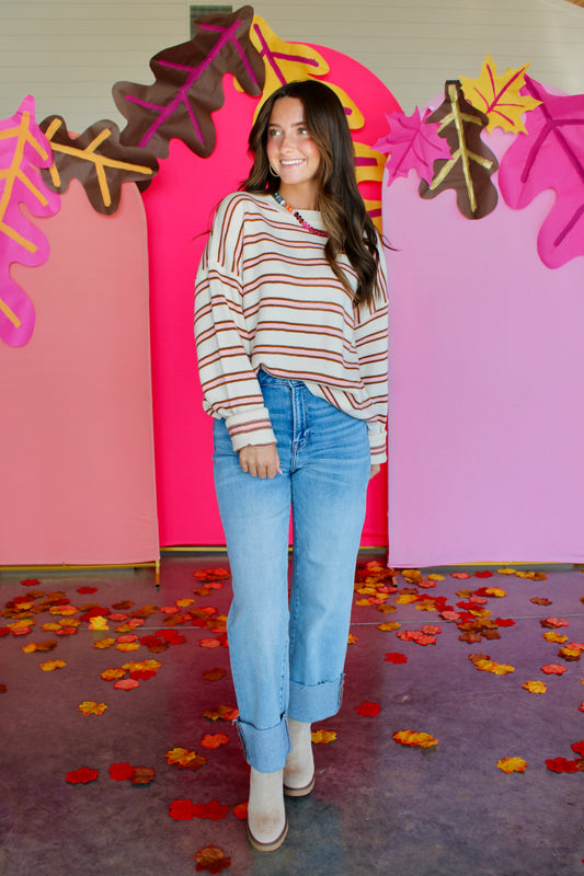 In Harmony Camel/Pink Sweater Top