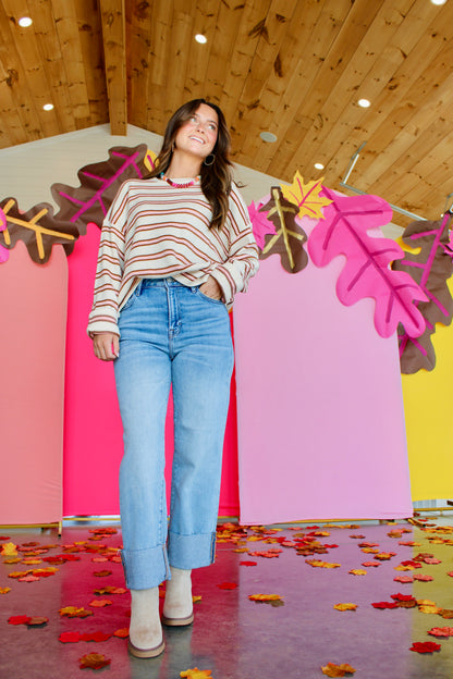 In Harmony Camel/Pink Sweater Top