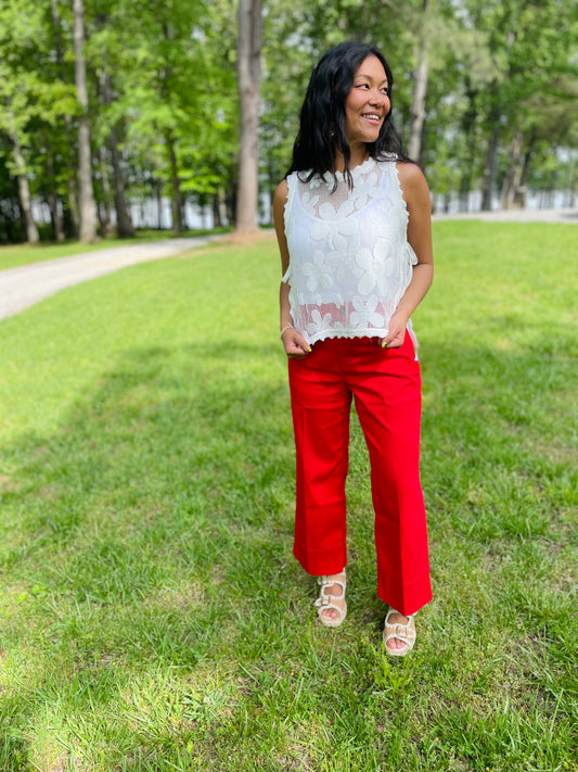 Supersmooth Stretch Twill Red Cropped Wide Leg Pant