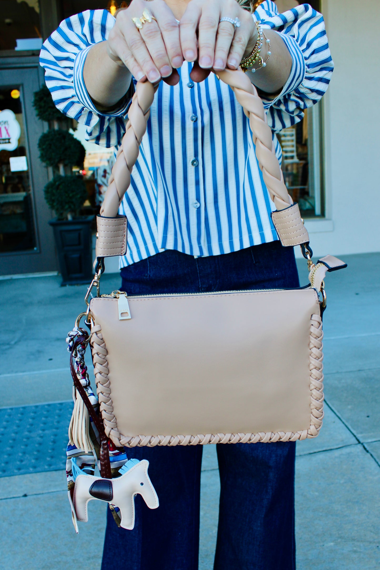 Judith Whipstitch Trim Parchment Handbag