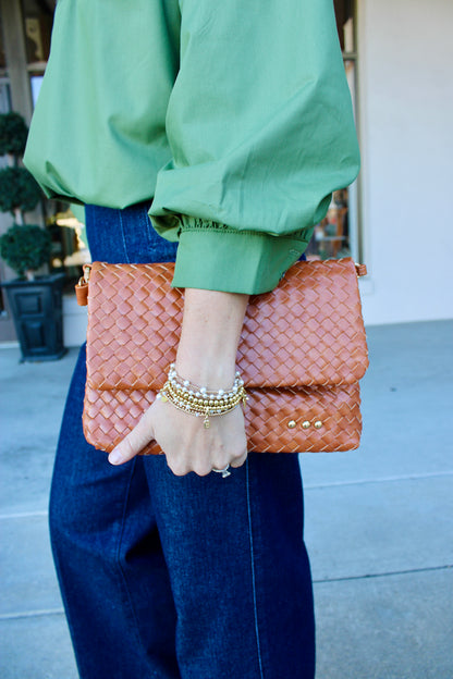 Wrenlee Woven Brown Flap Crossbody Bag