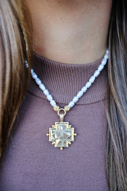 Cross & Baroque Pearl Necklace