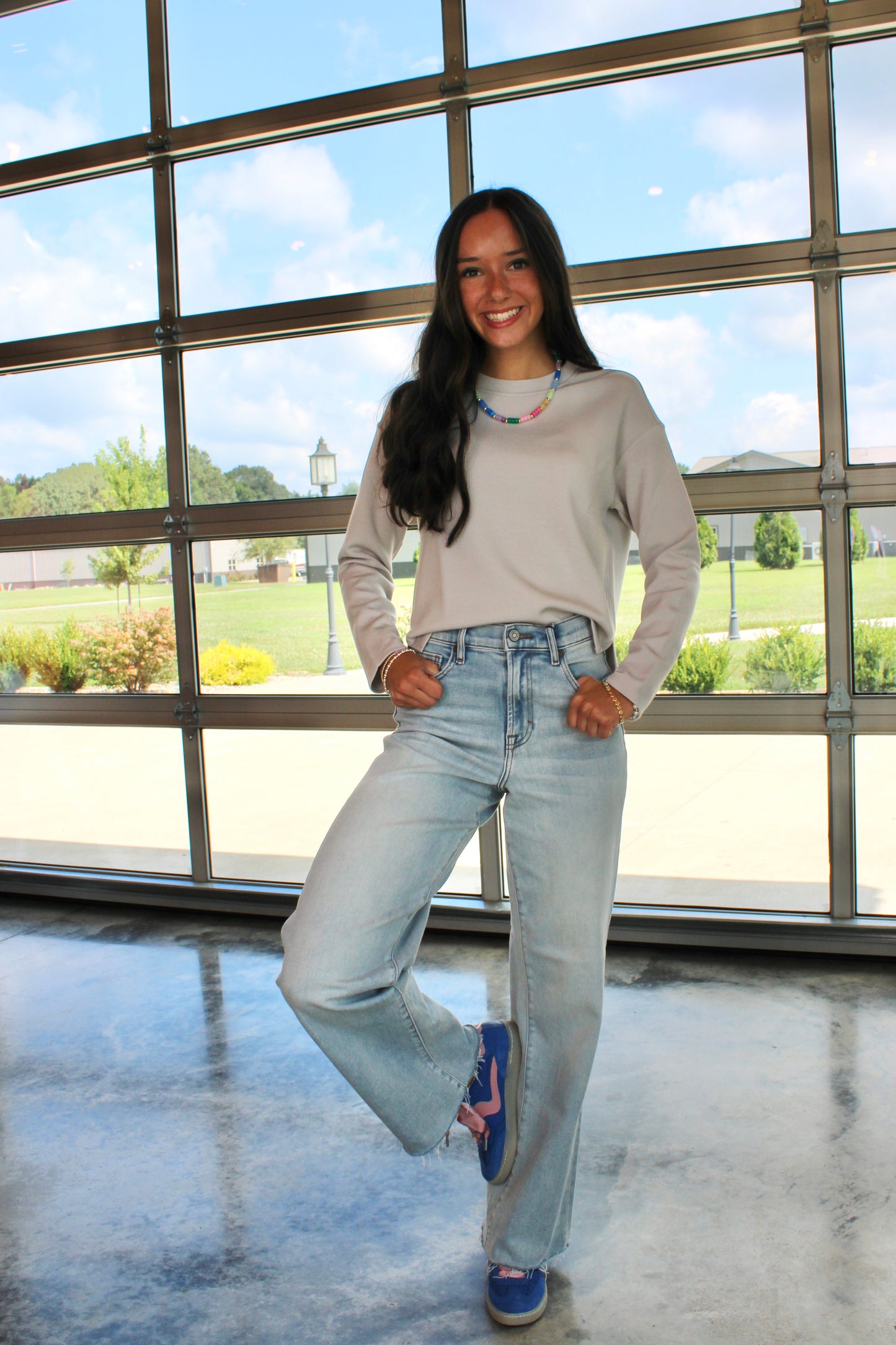 AirEssentials Long Sleeves Side Slit French Grey Top