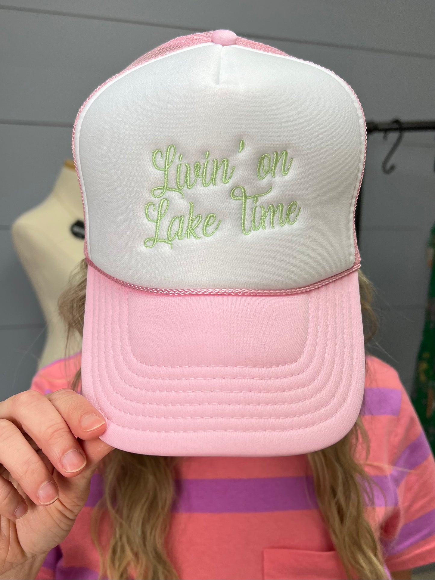 Living On Lake Time Light Pink Foam Trucker Cap
