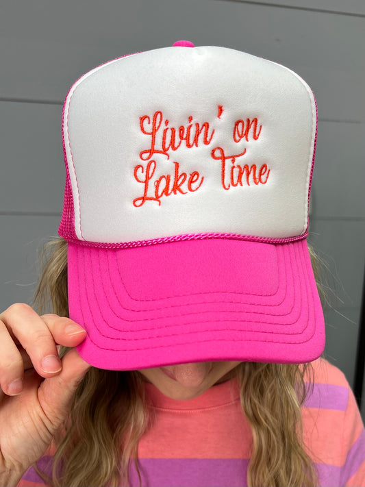 Living On Lake Time Magenta Foam Trucker Cap